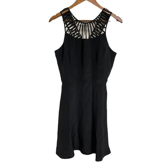 Parker Womens Black 100% Silk Strappy Cut Out Neck Fit & Flare Mini Dress Medium - Picture 1 of 10